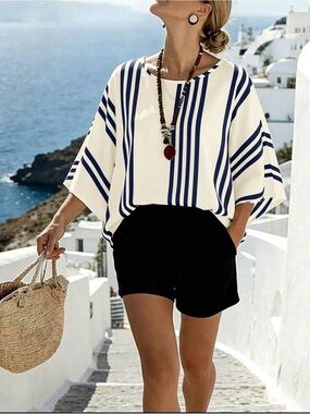 Nautical Striped Boatneck Top in White & Navy